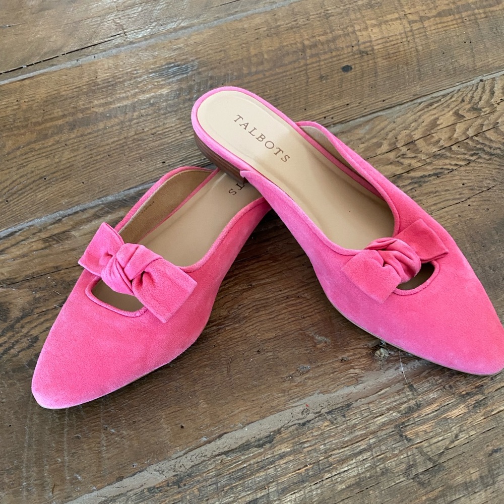 Talbots Hot Pink Suede Bow Mules